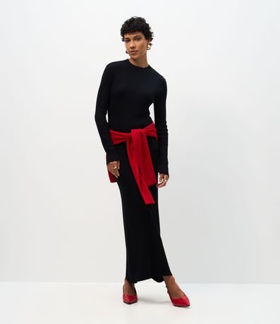 Vestido Long Midi en Punto con Mangas Largas