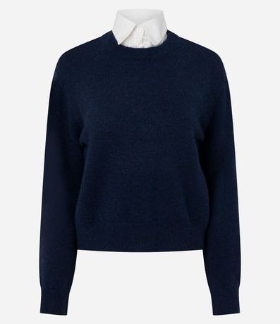 Suéter Regular en Tricot con Efecto de Cuello Superpuesto 5