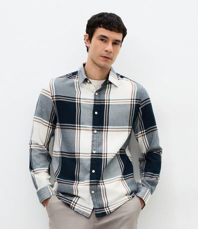 Camisa Manga Larga en Franela con Estampa de Cuadros