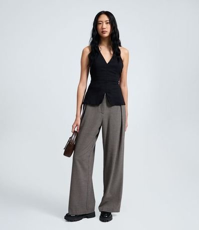 Pantalón Sastre con Pliegues Delanteros y Cinturón con Hebilla