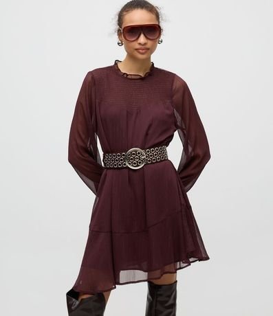 Vestido Corto con Cuello Alto y Pollera Gode