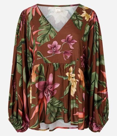 Blusa en Viscosa con Escote V y Estampado Floral 7
