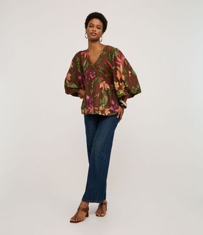 Blusa en Viscosa con Escote V y Estampado Floral 2