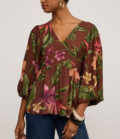 Blusa en Viscosa con Escote V y Estampado Floral 4