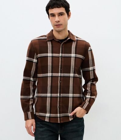 Camisa Regular en Franela con Estampado de Cuadros