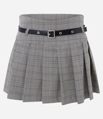 Short Pollera Sastre de Cuadros Plegado con Cinturón 5