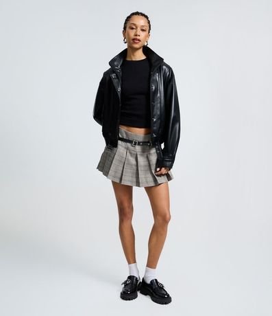 Short Pollera Sastre de Cuadros Plegado con Cinturón