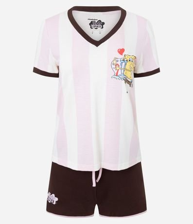 Pijama Corta en Viscolycra con Estampado de Rayas y Bob Esponja 1