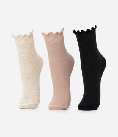 Kit 03 Medias Cano Mediana en Algodón con Puño Delicado