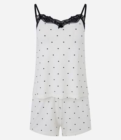 Pijama Corta en Viscosa con Encaje y Estampa de Lunares 4