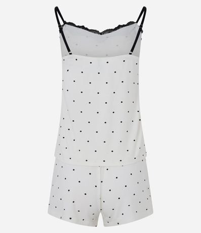 Pijama Corta en Viscosa con Encaje y Estampa de Lunares 6
