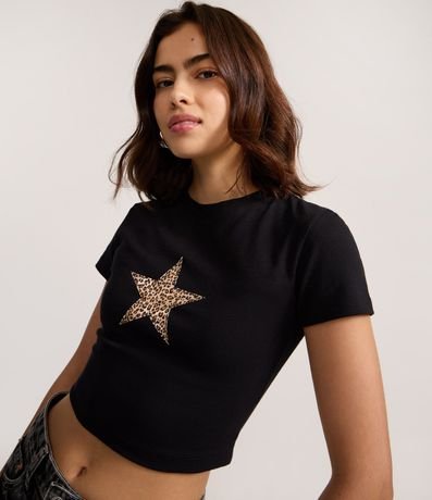Remera en Algodón con Estrela de Animal Print
