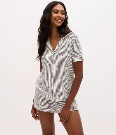 Pijama Short Doll en Viscolycra con Estampado Rayada y Moñitas