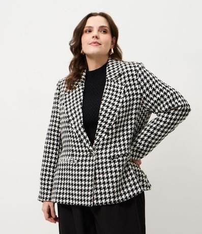 Blazer Tweed de Cuadros con Abotonado Sencillo Curve & Plus Size