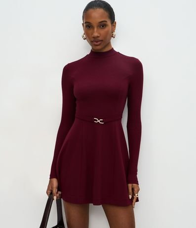 Vestido Corto Manga Larga en Punto Roma con Cinturón 1