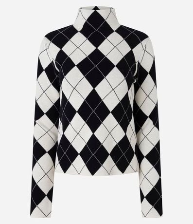 Blusa en Punto con Estampa de Cuadros y Cuello Alto 6