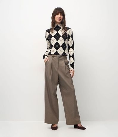 Blusa en Punto con Estampa de Cuadros y Cuello Alto 2
