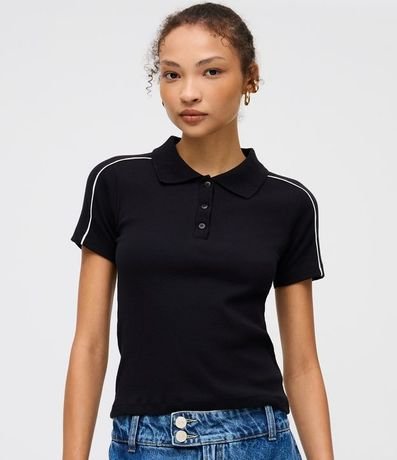 Polo Manga Corta en Rib con Detalle Listrado en el Hombro 3