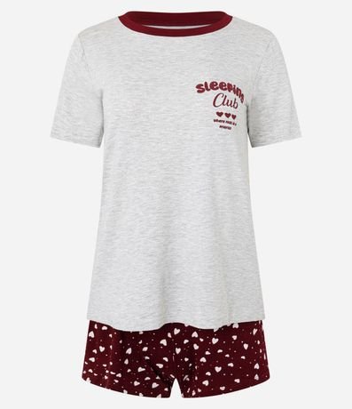 Pijama Corto en Viscosa con Short Estampado de Corazones