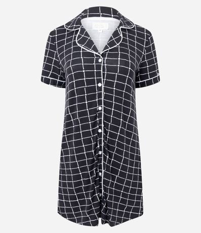 Camisón en Viscosa con Abotonado y Estampa de Cuadros