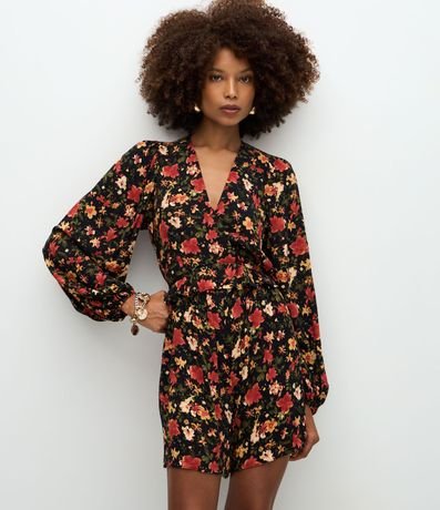 Enterito Corto con Escote V y Estampado Floral