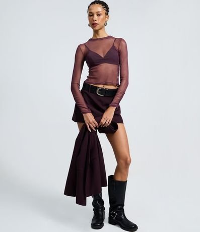 Blusa en Tule con Cuello Alto y Fruncidos 2