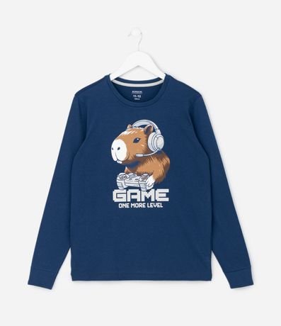 Pijama Infantil Manga Larga Estampa Carpincho Gamer – Talle 7 a 16 años 2