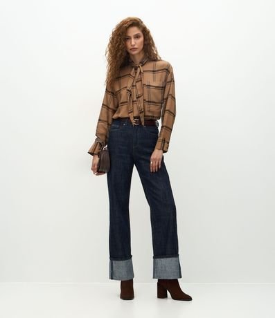 Camisa de Cuadros en Viscosa con Cuello Lazo 3