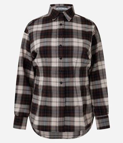 Camisa de Cuadros en Franela con Cuello Alto Estructurado 6