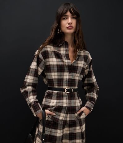 Camisa de Cuadros en Franela con Cuello Alto Estructurado 5