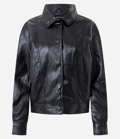 Campera Bomber Pesada en PU con Puños Ajustados 5