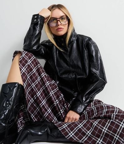 Campera Bomber Pesada en PU con Puños Ajustados