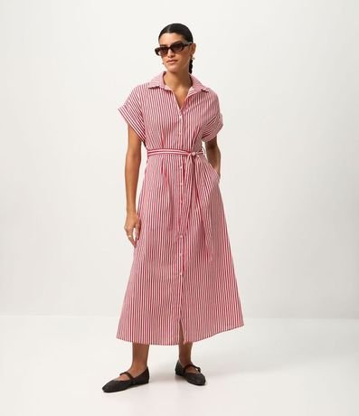 Vestido Chemise con Cinto en la Cintura y Estampado Rayada