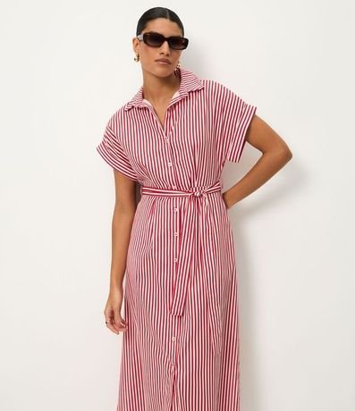 Vestido Chemise con Cinto en la Cintura y Estampado Rayada 2