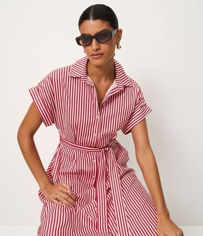 Vestido Chemise con Cinto en la Cintura y Estampado Rayada 5