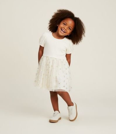 Vestido Infantil con Pollera de Tule y Lacitos Brillosos - Talle 1 a 6 años
