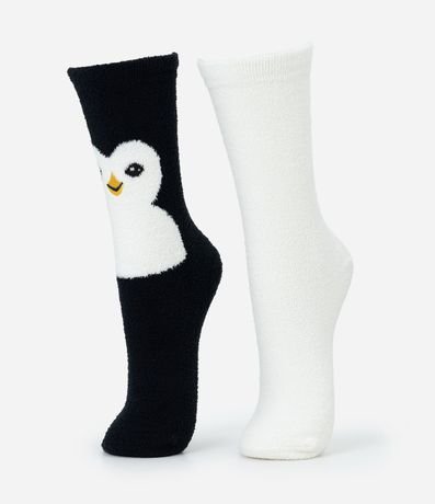 Kit 02 Medias Caña Larga en Chenille Pingüino 1