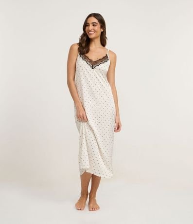 Camisón Largo de Satén con Escote de Encaje