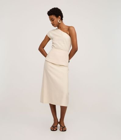 Pollera Midi Evasê en Twill con Canesú Sobrepuesta