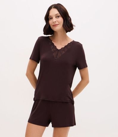 Pijama Corto con Blusa y Short con Encaje