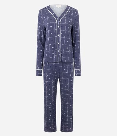 Pijama Largo Americano en Viscolycra con Estampado de Flores