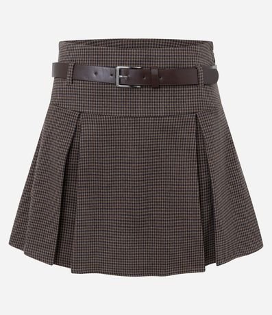 Short Pollera Sastre de Cuadros con Pliegues y Cinturón 7