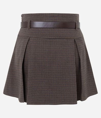 Short Pollera Sastre de Cuadros con Pliegues y Cinturón 8