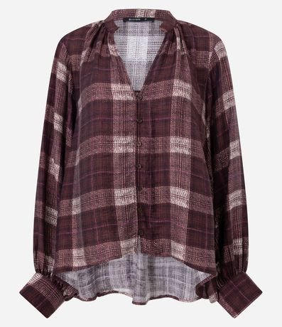 Camisa en Chalis con Cuello Padre y Estampa de Cuadros 4