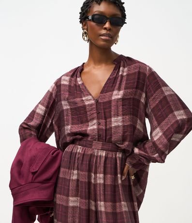 Camisa en Chalis con Cuello Padre y Estampa de Cuadros