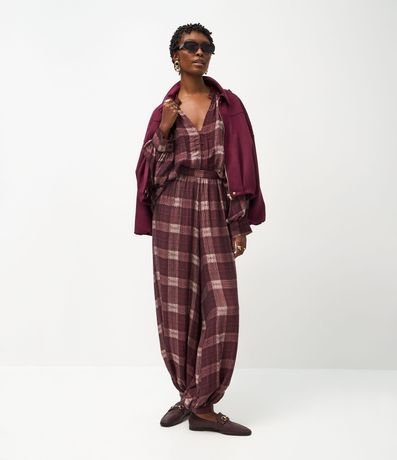 Camisa en Chalis con Cuello Padre y Estampa de Cuadros 2