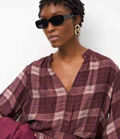 Camisa en Chalis con Cuello Padre y Estampa de Cuadros 3