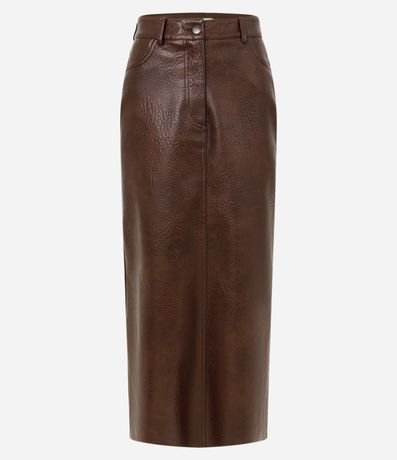 Pollera Midi y Recta en PU con Abertura Atrás