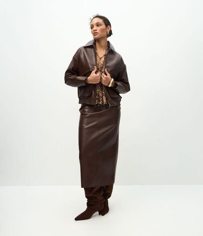 Pollera Midi y Recta en PU con Abertura Atrás 1