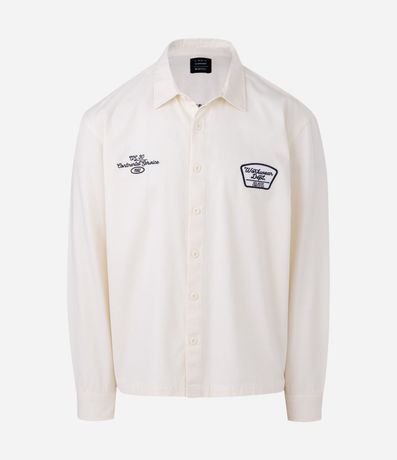 Camisa Overshirt Boxy Manga Larga en Sarga con Bordado Workwear Dept 8